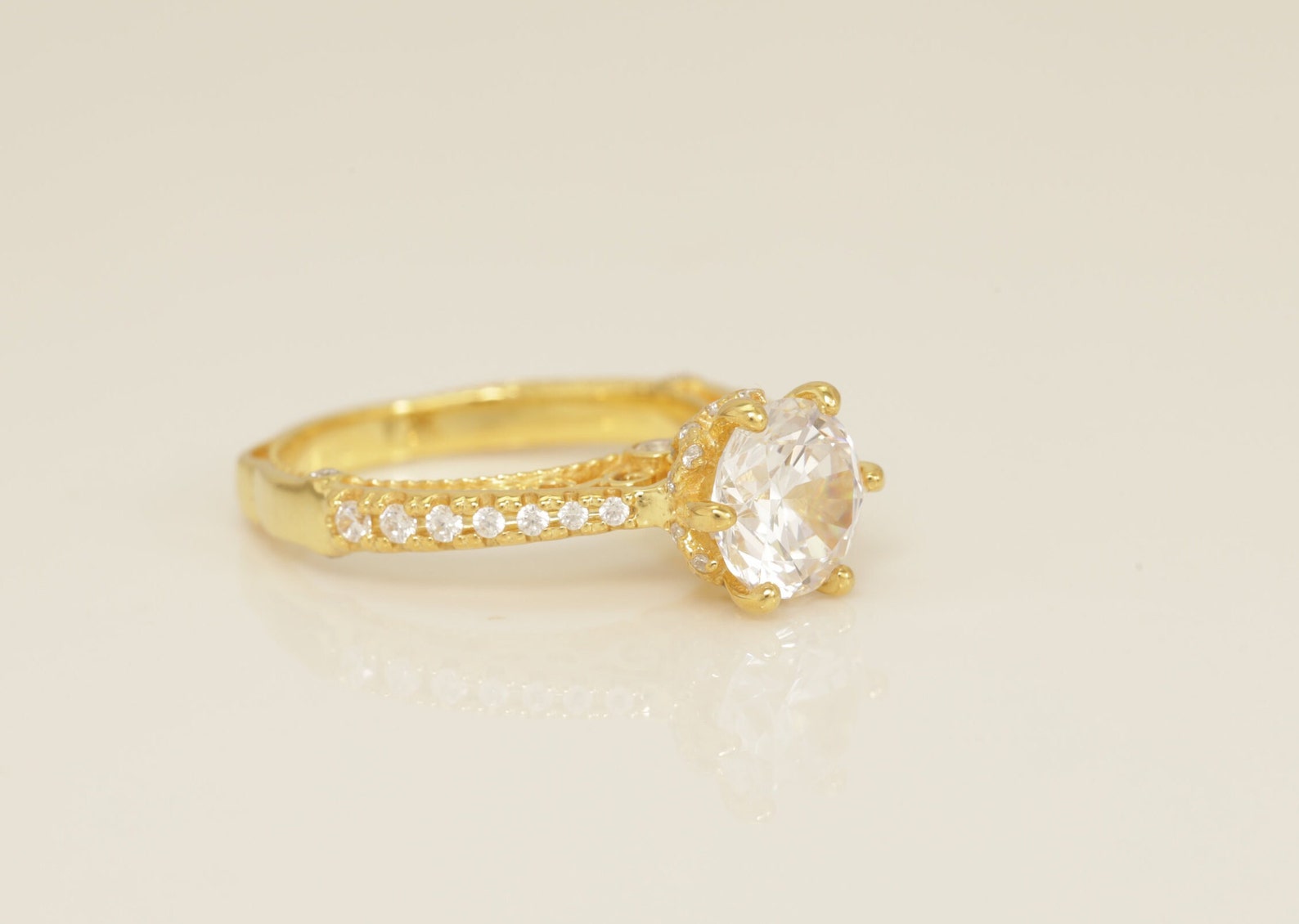 Cathedral Set Diamond Engagement Ring, Six Prong Diamond Anniversary Ring Gift for Her, Bridal Promise Ring, Wedding Ring